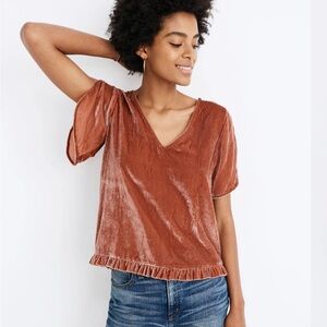 Madewell Velvet Tulip Sleeve Ruffle Top